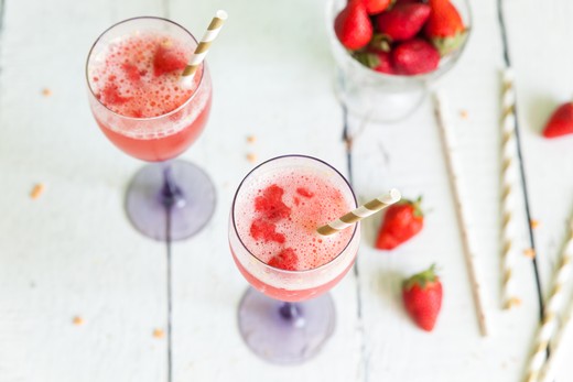 Strawberry Sorbet and Sparkling Wine Floats